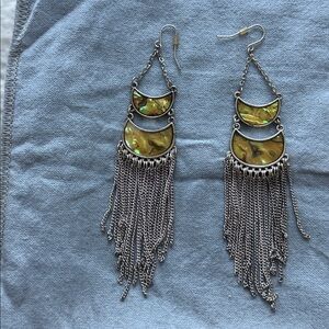 Silver and Green Fringe Earrings